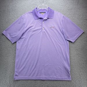 Greg Norman Shirt Mens Large Purple Striped Polo Golf Play Dry Performance